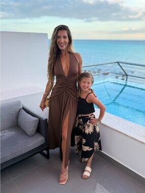 Hello Molly Brown Plunge Ruched Maxi Dress with Front Slit